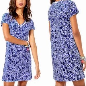 LIKE NEW LILLY PULITZER royal blue mini dress white pompom neck detail medium